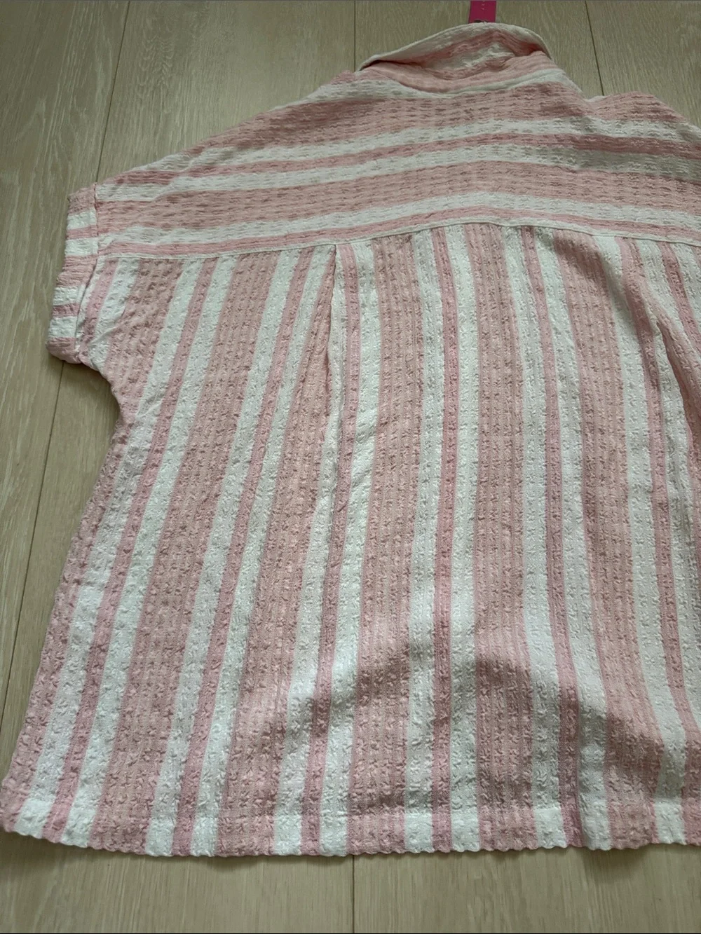Jane and Delancey Pink and White Striped Short-Sleeve Button-Up Blouse